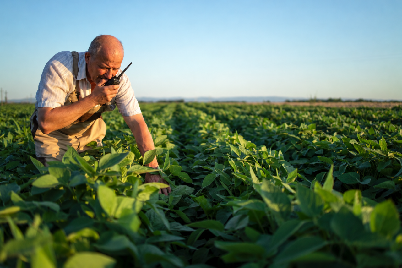 Farmer using a two-way radio on an Australian property