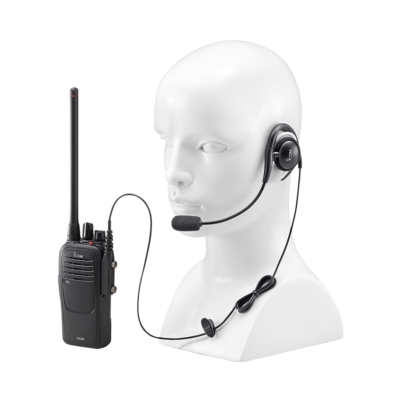 Icom HS-94LWP Earhook Headset – Wearing and Fit View | Radio Industries Australia Icom HS-94LWP earhook boom microphone headset shown worn for two-way radio communication