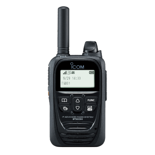 Front view of ICOM IP503H LTE two-way radio